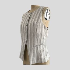 Kirious LA Gray Cream Neutral Striped Sleeveless V Neck Vest Womens S/M